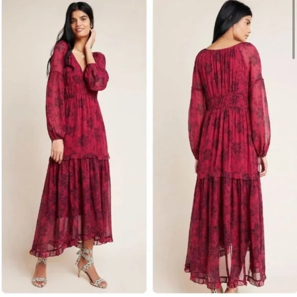 NEW Anthropologie Maeve Annabella Maxi Dress Wine